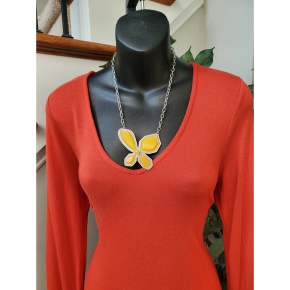 Lou & Grey Red Polyester Scoop Neck Long Ruffle Sleeve Knee Length Dress Size XS - Picture 2 of 12